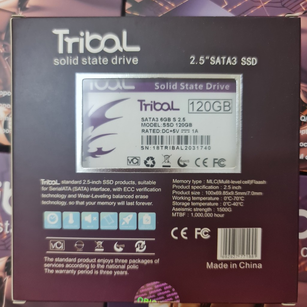 SSD 120G Tribal vỏ hợp kim bảo hành 36 tháng - SATA3 6GB/S 2 màu xanh, đen