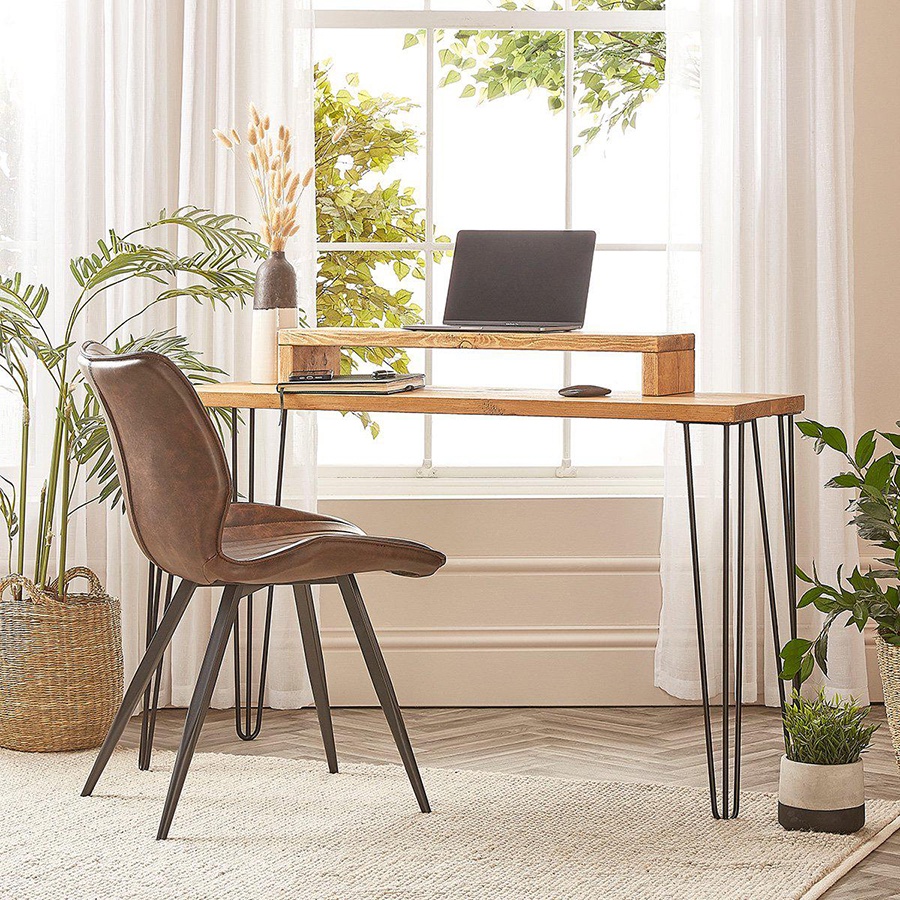 Bàn làm việc gỗ tự nhiên - Bàn làm việc chân sắt 100% gỗ thông - Bàn Vintage siêu Chill  - Nhỏ Decor