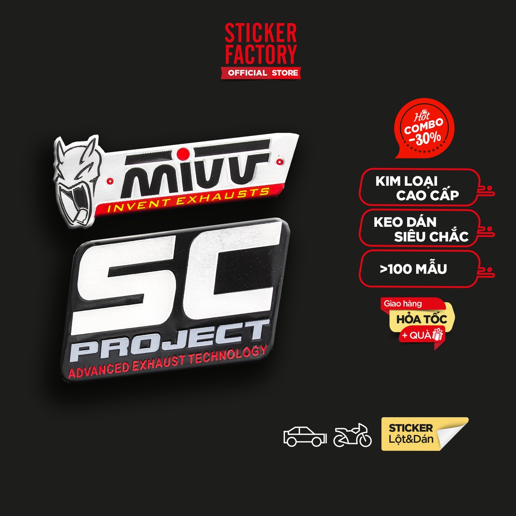 Set 2 miếng Sticker metal dán bô xe Sticker Factory - Chủ đề Mivv Exhaust