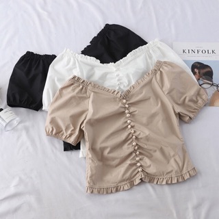 Abeo067 - Áo croptop đính khuy