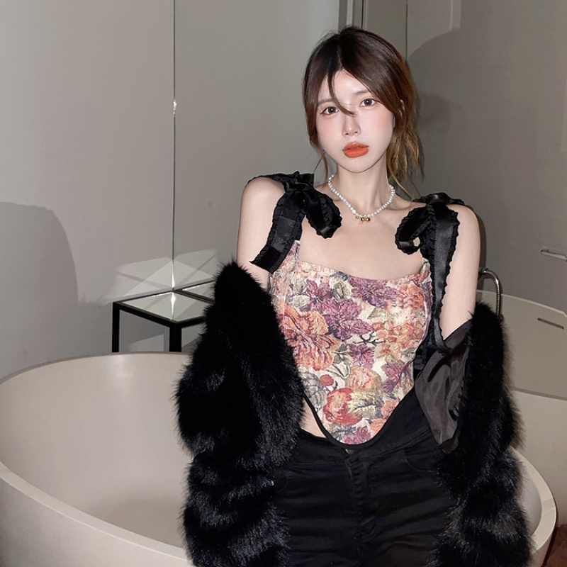 Áo Hai Dây Họa Tiết Hoa Dáng Ôm Thời Trang Cho Nữ