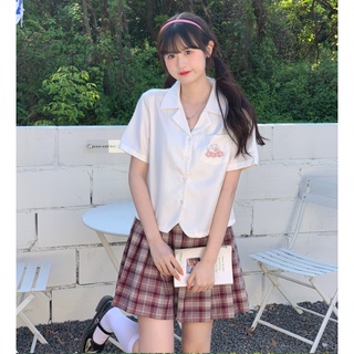 Áo sơ mi Mật Ong hạt dẻ logo mèo hoa hồng #jk #Seifuku #somi