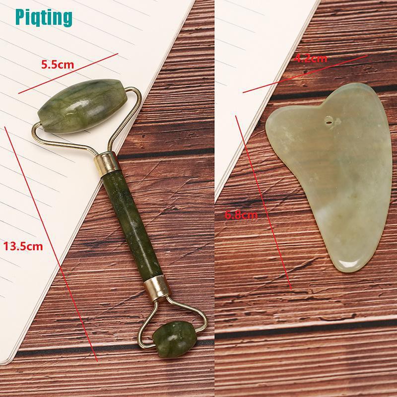 1 Bộ Dụng Cụ Massage Mặt Bằng Ngọc Bích Tự Nhiên + Gua Sha