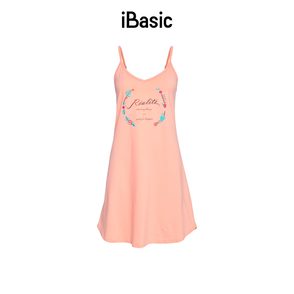 Đầm ngủ hai dây thun Cotton in hoạ tiết phía trước iBasic SW007