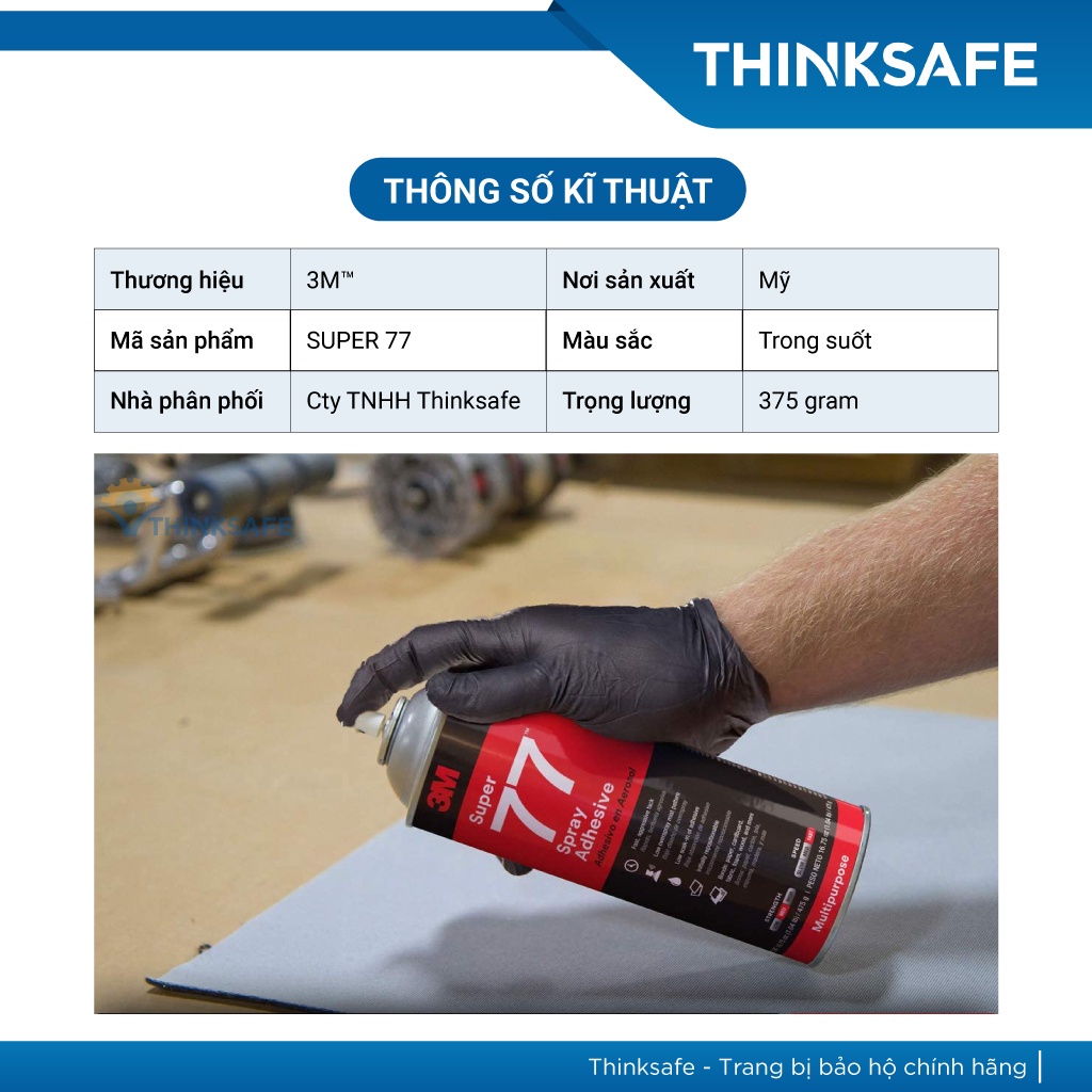 Keo xịt dán tường 3M Super 77 375gr, linh hoạt, khô nhanh, chuyên dùng dán tranh, dán tường mica - Thinksafe