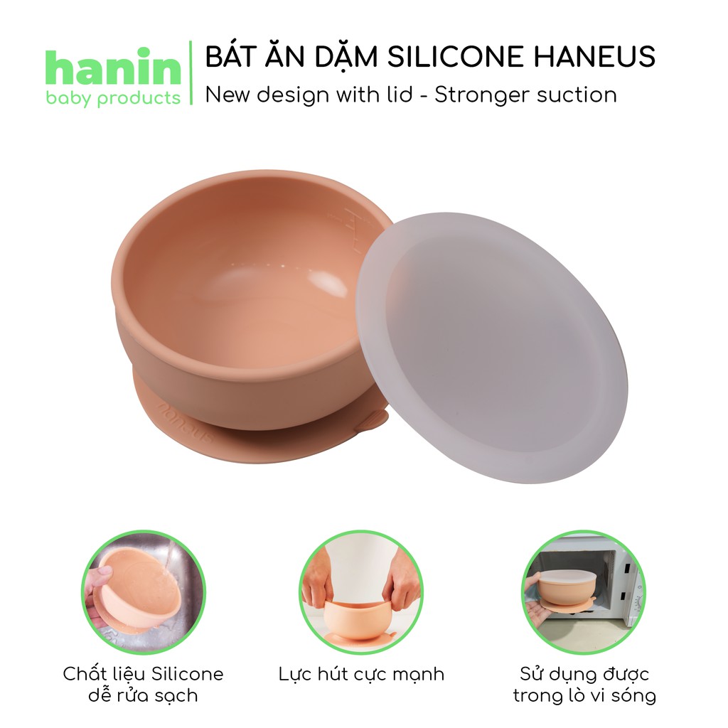 Bát Ăn Dặm Silicon HANIN (Đế Hít Chống Đổ) 130x130x63mm