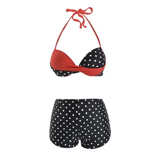 Bikini 2 Mảnh Chấm bi đen phối Đỏ