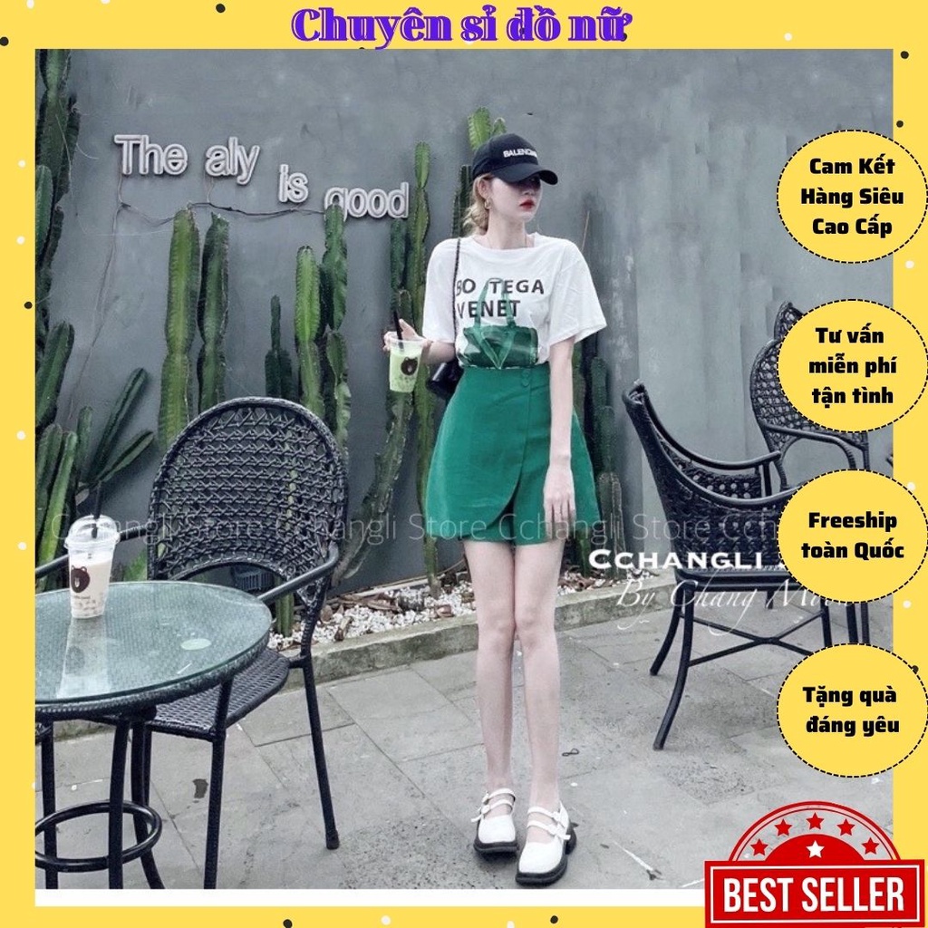 Set đồ nữ sang chảnh, sét váy nữ, Áo phông mix quần giả váy vạt chéo xanh ( Freeship+ ảnh thật)