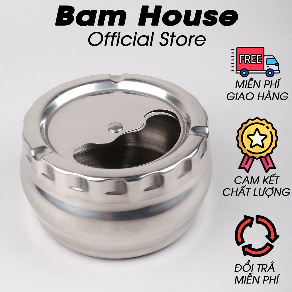 Gạt tàn thuốc inox Bam House xoay tròn loại lớn cao cấp GT01 – Gia dụng bếp