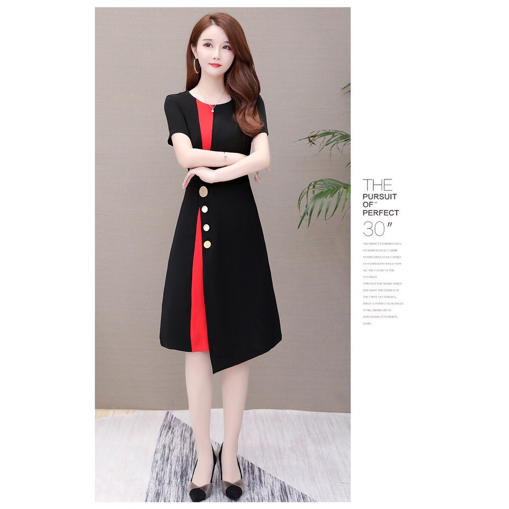 (S M L XL) VÁY NỮ XOÈ PHỐI MÀU CỔ TRÒN | BigBuy360 - bigbuy360.vn