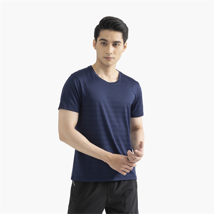 Áo Thun Nam Ngắn Tay ARISTINO ATS033S2 Áo Phông T-Shirt suông nhẹ màu xanh tím than kẻ chìm vải polyester cao cấp
