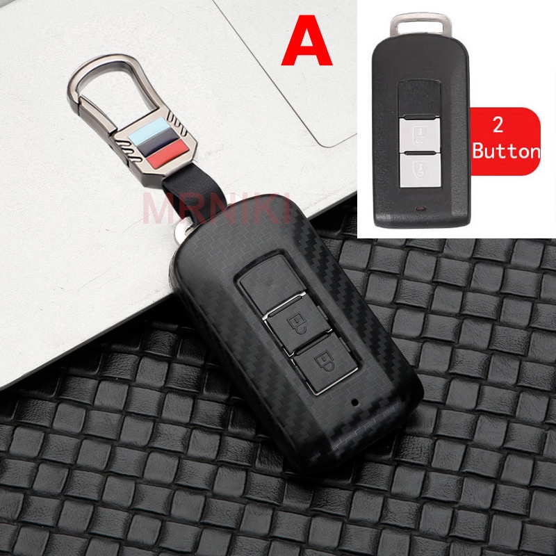 Vỏ Bảo Vệ Chìa Khóa Điều Khiển Từ Xa Bằng Sợi Carbon Màu Đen Kèm Móc Khóa Cho Mitsubishi Xpander Triton