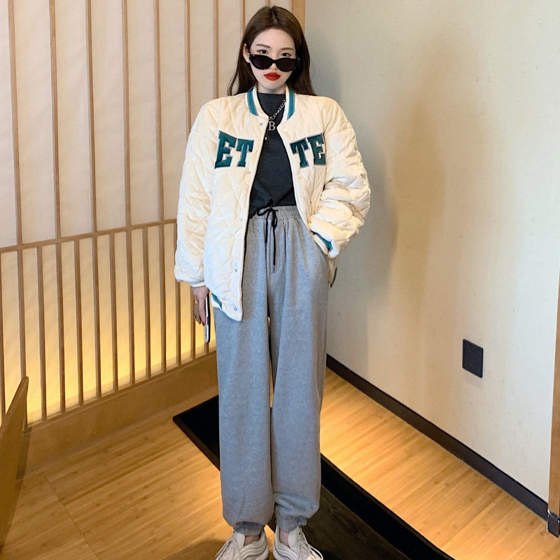 Áo khoác bóng chày đệm cotton dáng rộng thời trang Hàn Quốc cho nữ