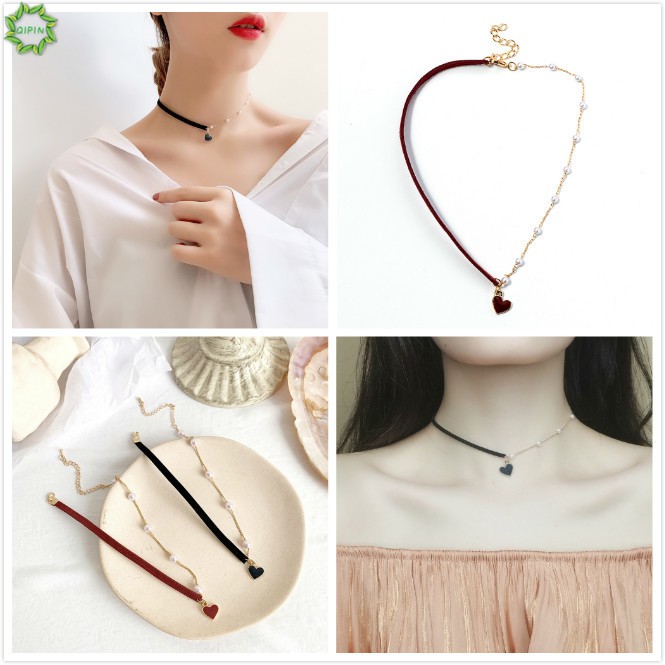 Dây chuyền nữ mặt trái tim đính ngọc trai giả thời trang