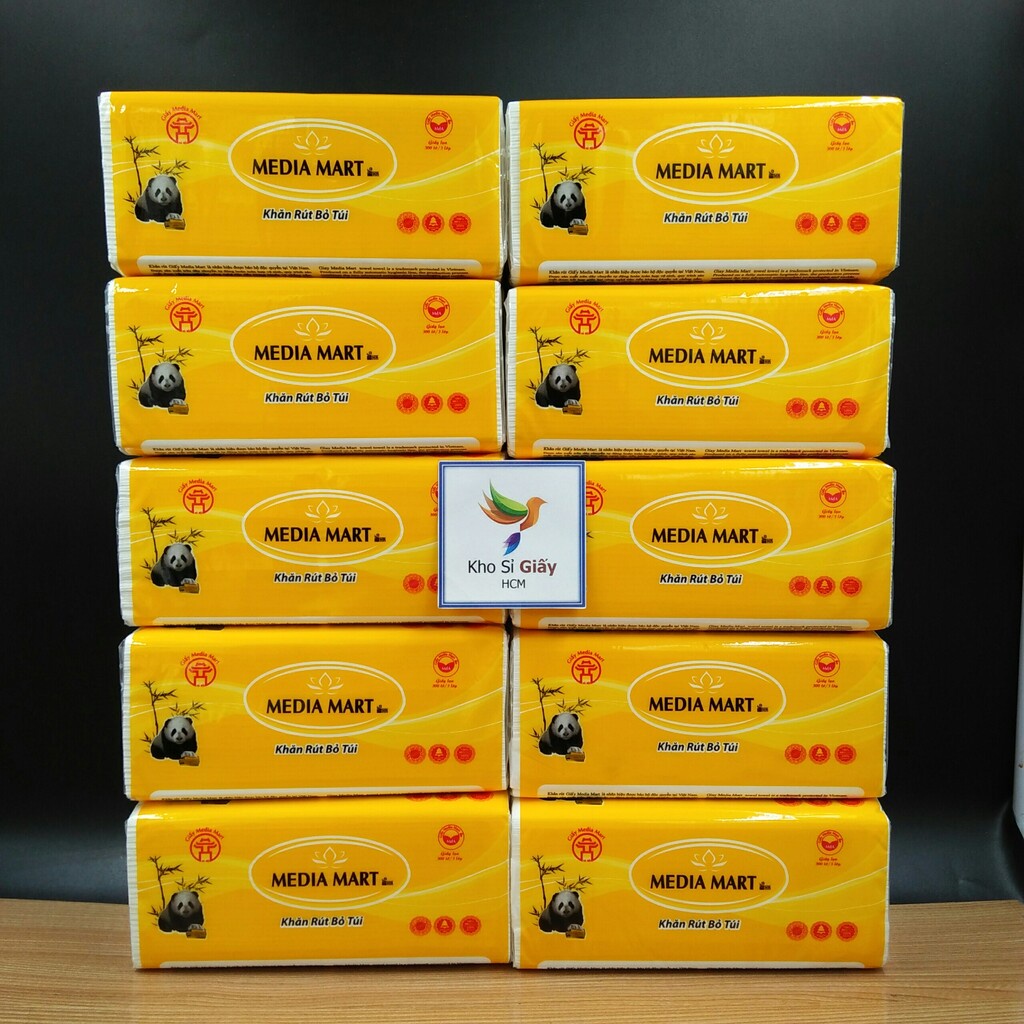 Combo 10 bịch giấy ăn Media Mart 300 tờ/3 lớp gấu trúc dai mềm mịn