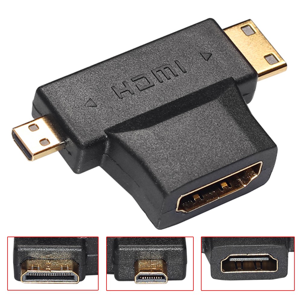 Đầu cắm vuông góc chuyển đổi lỗ cắm HDMI sang đầu cắm mini HDMI và micro HDMI 3 trong 1 tiện lợi
