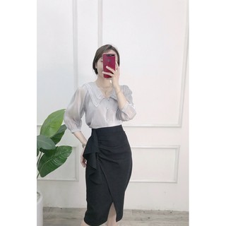 Áo tơ oganza cổ nhọn