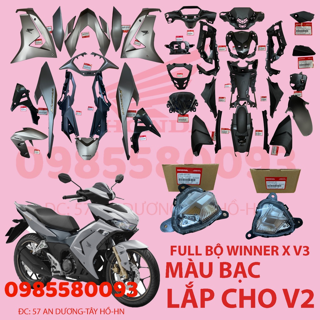 DÀN ÁO, NHỰA NHÁM WINNER V3, MÀU BẠC CHÍNH HÃNG HONDA