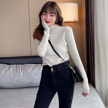 Áo sweater ZHELIHANGFEI dệt kim tay dài cổ lọ thời trang trẻ trung