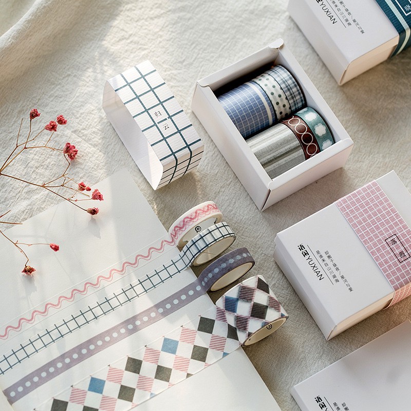 Set băng dính washi tape caro trang trí planner WST232