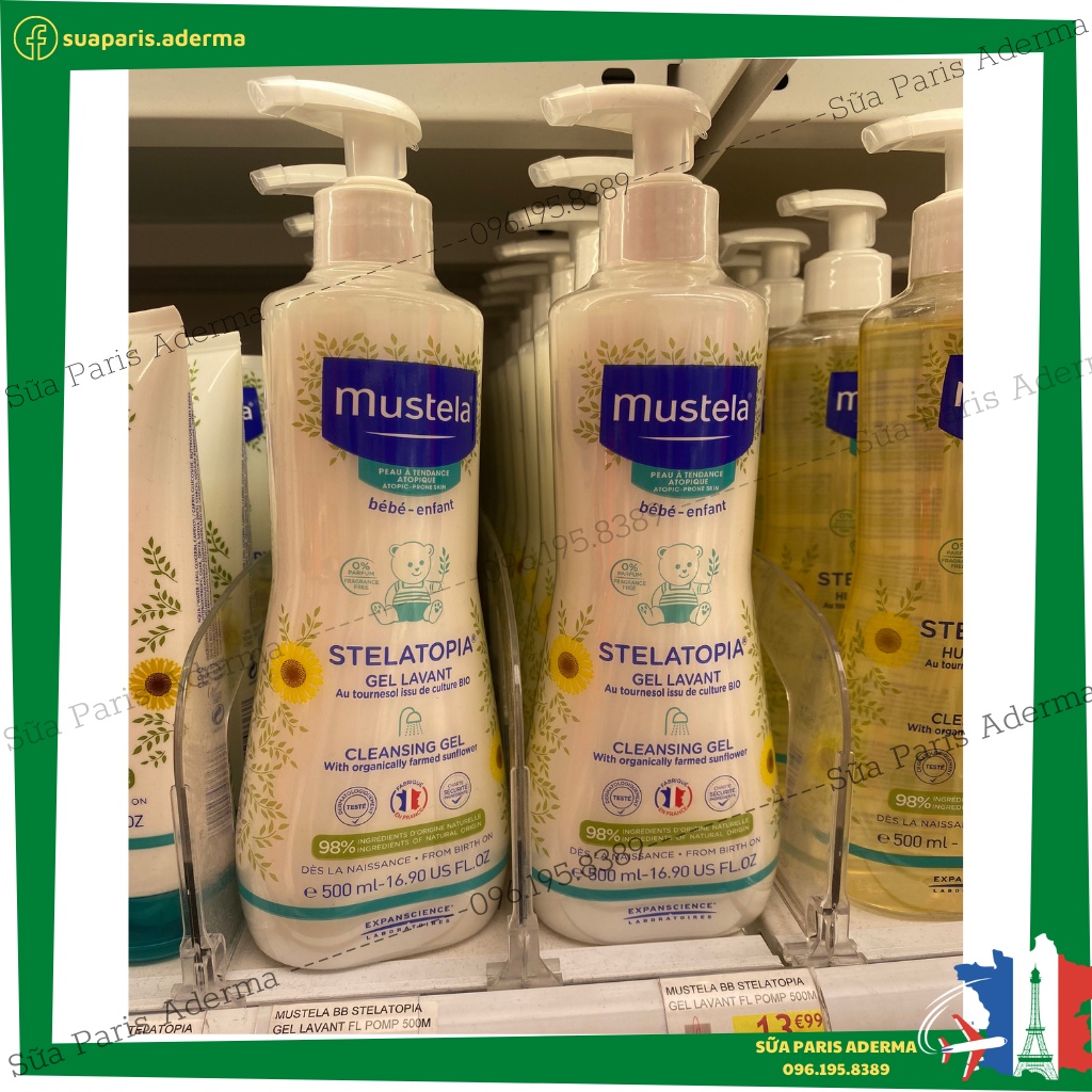 Sữa Tắm Mustela stelatopia 500ml dành cho da cơ địa, chàm sữa, da dễ kích ứng_Sữa Paris Aderma