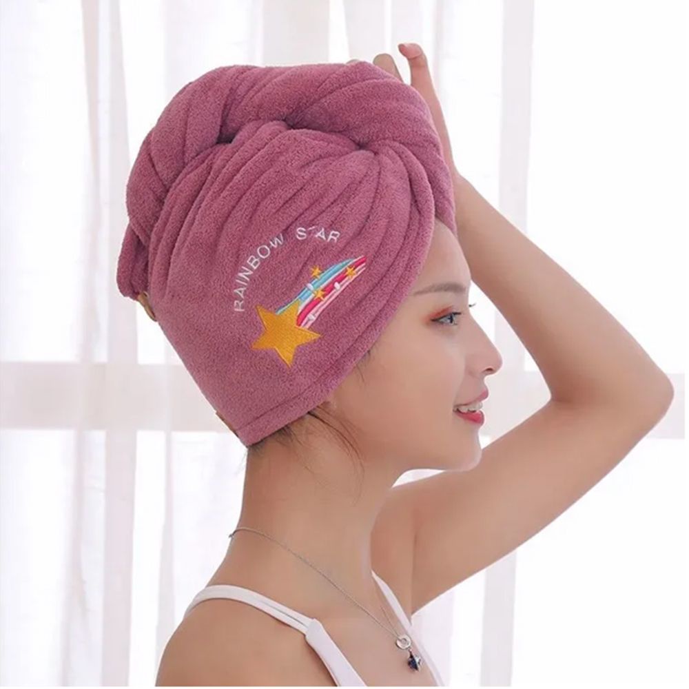 Mũ trùm đầu tắm bằng vải lông cừu san hô mềm mại nhanh khô thêu họa tiết hoạt hình dễ thương cho nữ