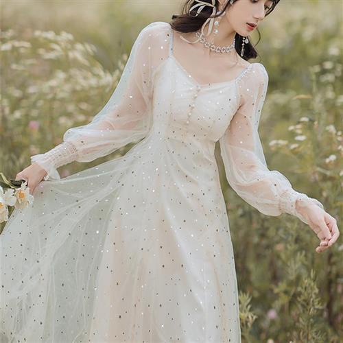 Đầm dài vải lưới co giãn plus size phong cách Pháp thời trang thu đông cho nữ 2021
