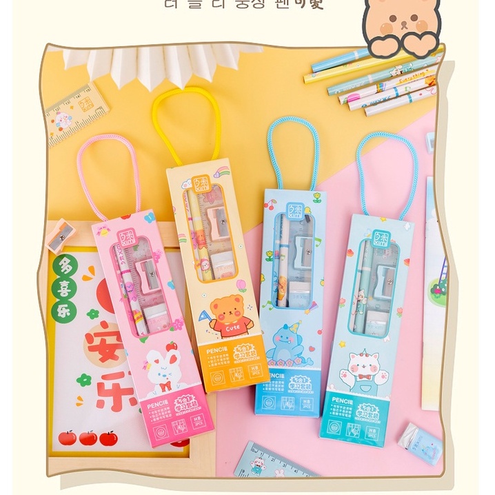 Bộ 5 dụng cụ học tập Muji tiện lợi, quà tặng học sinh dễ thương nhiều màu lựa chọn SR032