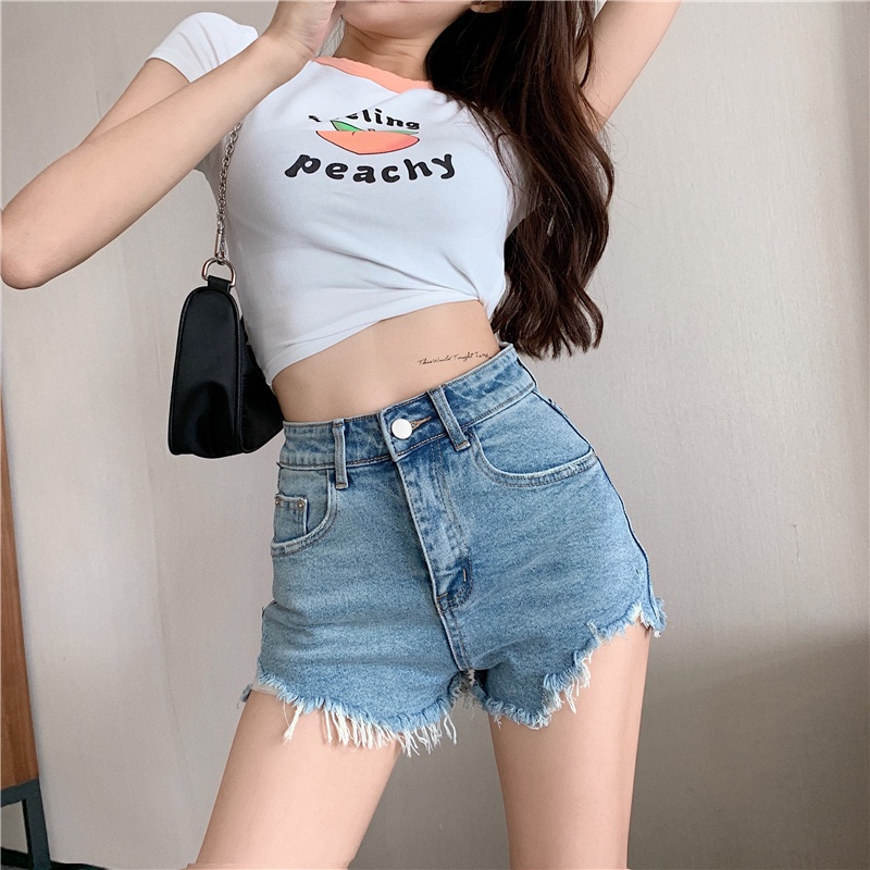 DUNEA Quần Đùi Denim Lưng Cao Thời Trang Cho Nữ