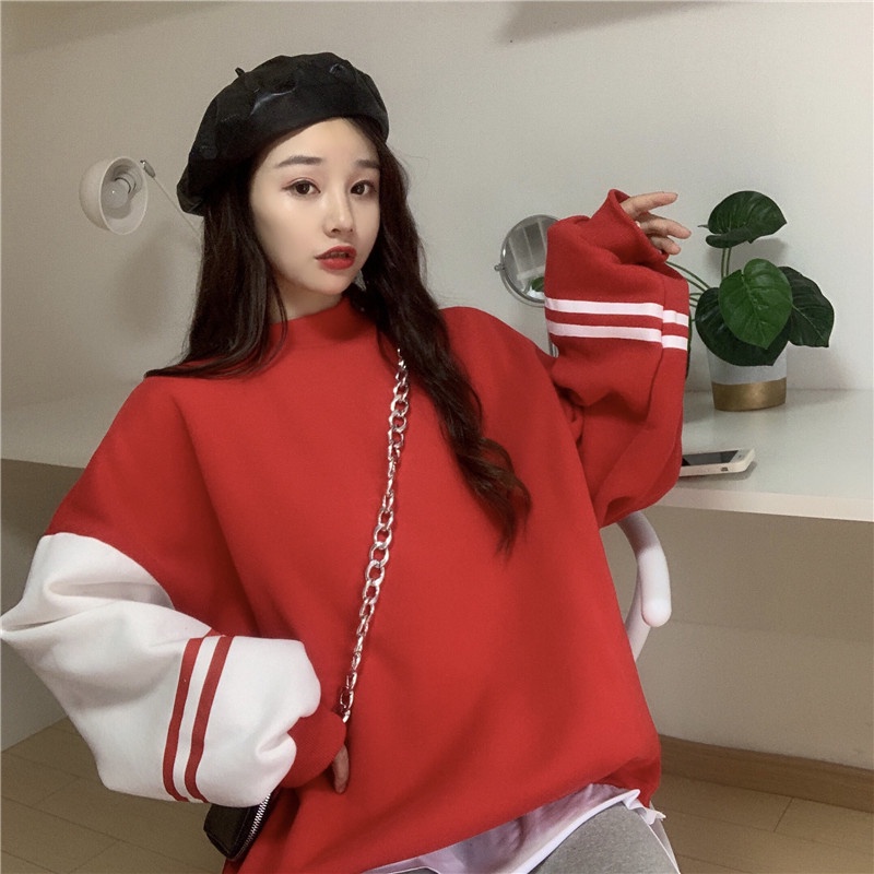 Mới Áo Hoodie Tay Dài Dáng Rộng Phong Cách Hàn Quốc Cho Nữ