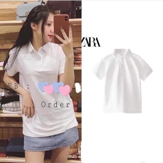 ZARA Đức - Áo kiểu auth new tag cao cấp chính hãng có sẵn sale polo form suông kid trắng tay ngắn 1887/675