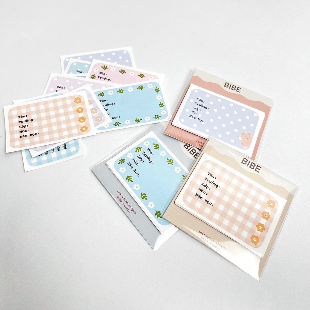 bibe | Combo 10/20 Miếng Sticker Nhãn Vở Nhãn Tập Pastel | Hình Dán Trang Trí Sổ Planner, Bullet Journal