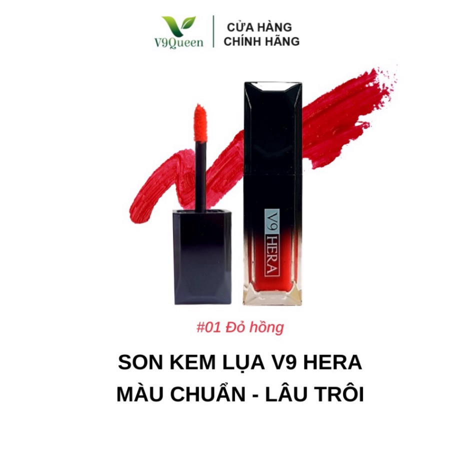 Son Kem Nhung Lì Mượt Lâu Trôi V9Queen Siêu Mịn Không Khô Môi Màu Đỏ Hồng V9 Hera 5ml . .