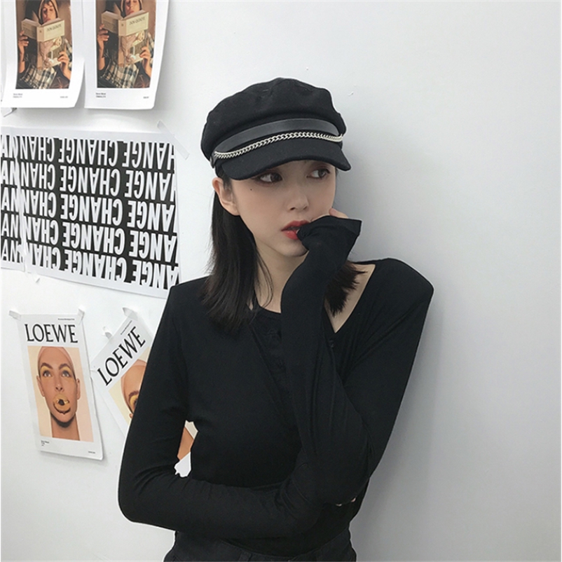 Mũ Beret Vải Len Phối Dây Xích Phong Cách Hàn Quốc Thời Trang Thu Đông Cho Nữ