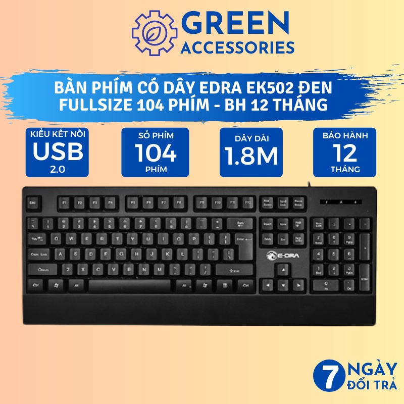 Bàn phím giả cơ Chơi Game Edra EK502 - Keyboard USB Văn phòng Full 104 phím Có Đệm Tay - BH 12 Tháng