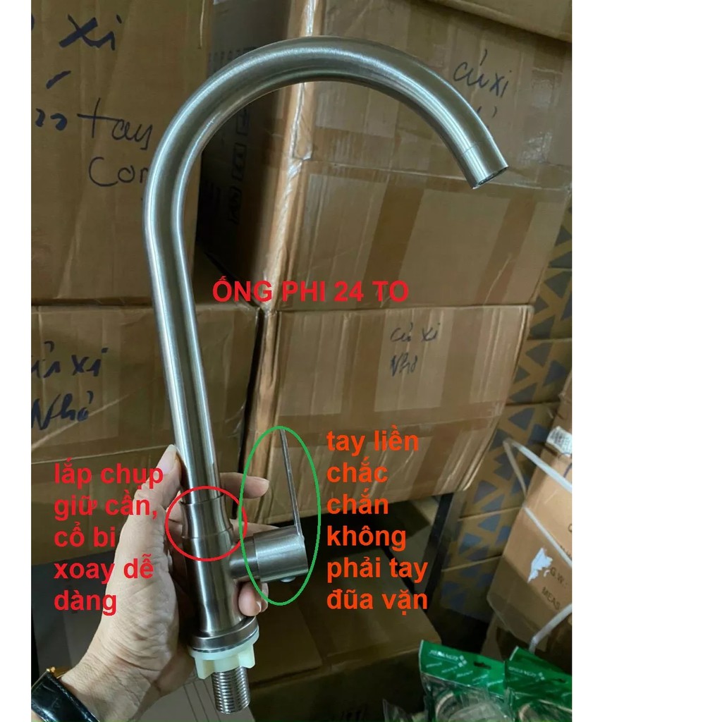 (vòi cổ bi bao không lỏng cần) vòi rửa chén bát lạnh INOX 304 WaterA xoay 360 độ dùng cho 2 hộc chậu