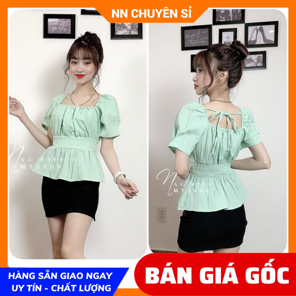 Áo kiểu công sở nữ chất vải mềm mát dún ngực tay búp cột nơ sau dễ thương MT2000