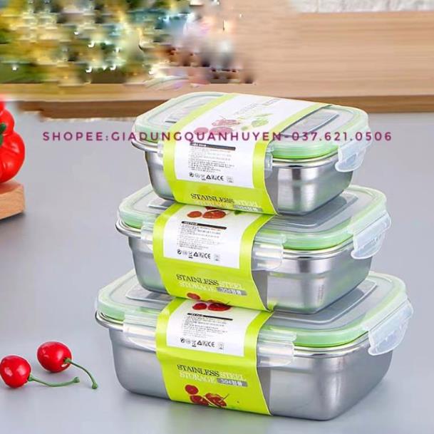 Bộ 3 Hộp đựng thực phẩm, hộp lạnh inox 304 chính hãng Hàn Quốc