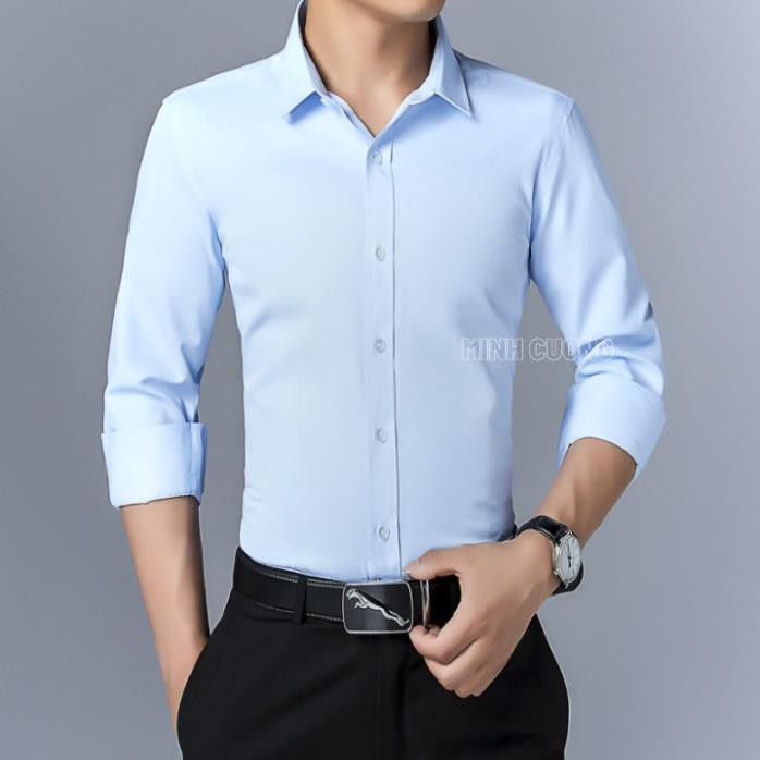 Áo sơ mi nam trơn tay dài, dáng ôm slimfit, phong cách Thời trang nam Hàn Quốc | BigBuy360 - bigbuy360.vn