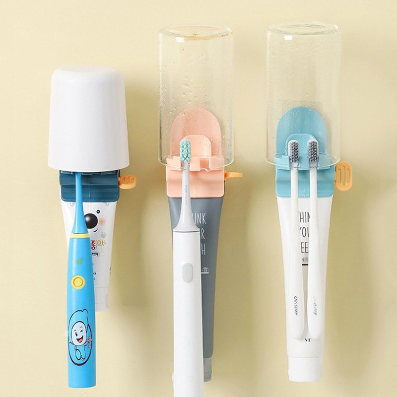 Giá đựng bàn chải hỗ trợ nặn kem đánh răng gắn tường tiện lợi