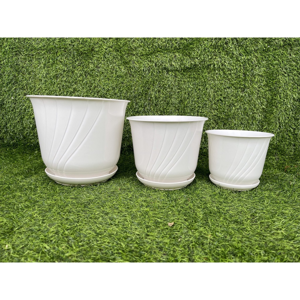 (20x16cm) Chậu nhựa kèm đĩa rời để bàn giả sứ siêu đẹp bom mini nhỡ trồng hoa, cây cảnh bền đẹp