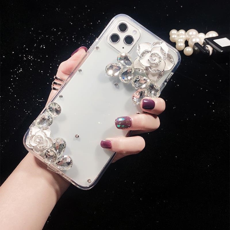Ốp Điện Thoại tpu Mềm Họa Tiết Hoa Đính Đá Lấp Lánh Cho iphone 15 14 13 pro max 12 11 pro max x xr xs 7 8 plus