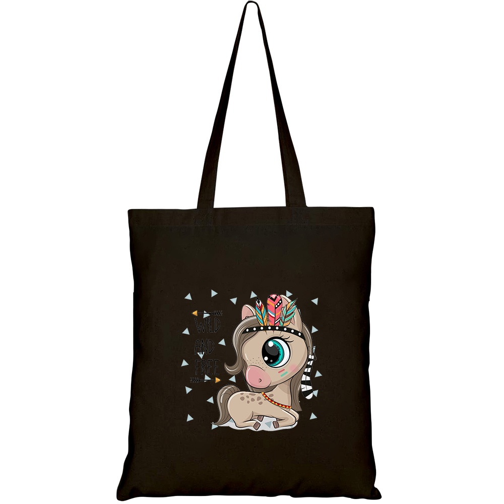 Túi vải tote canvas HTFashion in hình cute cartoon horse feathers on HT431