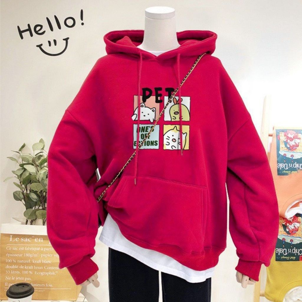 ÁO KHOÁC HOODIE NỈ UNISEX IN PET ICON ÁO KHOÁC NỈ FORM RỘNG NAM NỮ NHIỀU MÀU