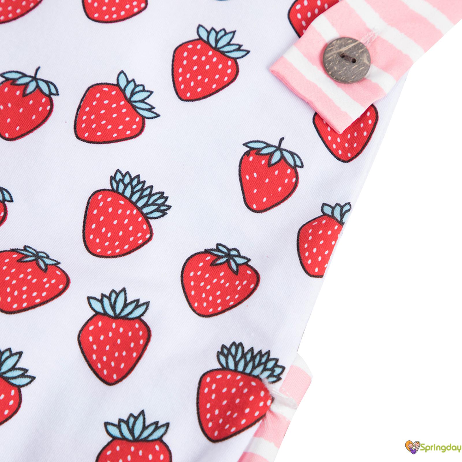 SPRINGDAY-Baby Strawberry Print Short Romper, Girls Sleeveless Square Collar Backless Jumpsuit for Summer