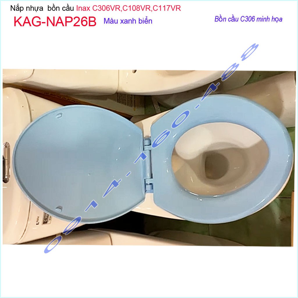 Nắp đậy bồn cầu KAG-NAP26B Inax cho C117-C306-C108, nắp bồn cầu 2 khối nhựa dày xanh biển bóng đẹp