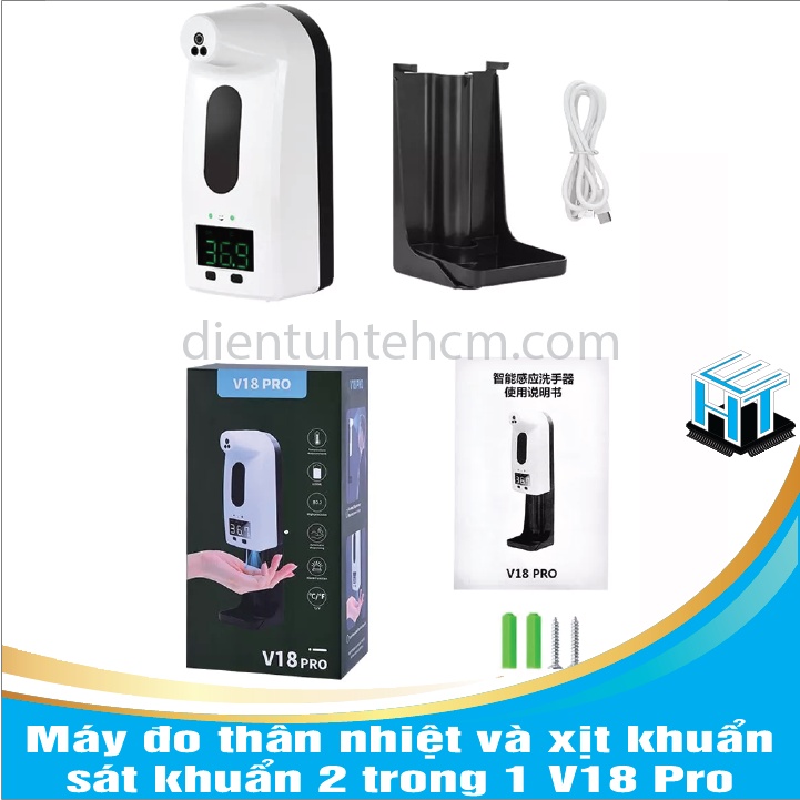 Máy đo thân nhiệt và xịt khuẩn/sát khuẩn 2 trong 1 V18 Pro