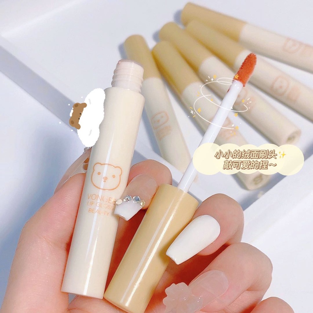 Bộ 4 thỏi son kem lì VONGEE kết cấu mềm kháng nước lâu trôi thiết kế họa tiết gấu màu cam | BigBuy360 - bigbuy360.vn