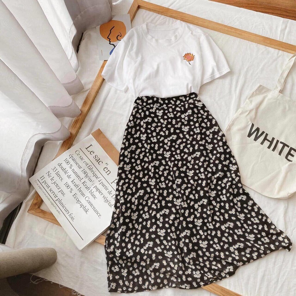 Chân váy xoè hoa cúc thời trang- chân váy midi | BigBuy360 - bigbuy360.vn