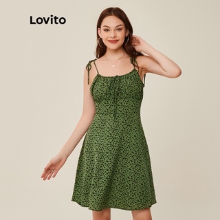 Lovito đầm hoa trễ vai thắt nơ eo thời trang l20d299